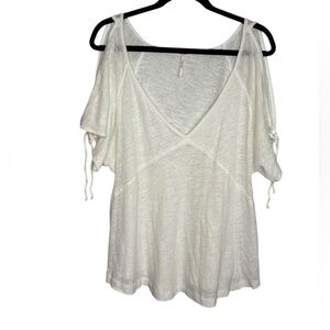 Free People Slouchy Lightweight Cold Shoulder White Linen Blend Top Size Small